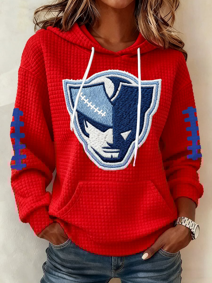 Women's Football Print Plaid Fabric Hooded Sweatshirt