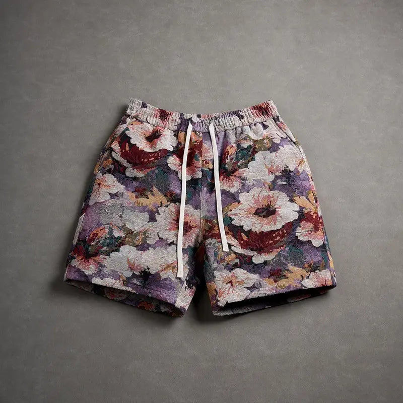 Unisex Retro Floral Jacquard Shorts