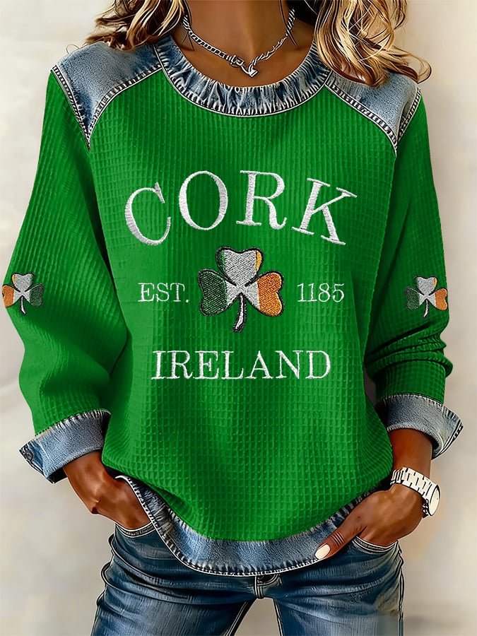 Women's Retro Print Long-Sleeve Sweatshirt