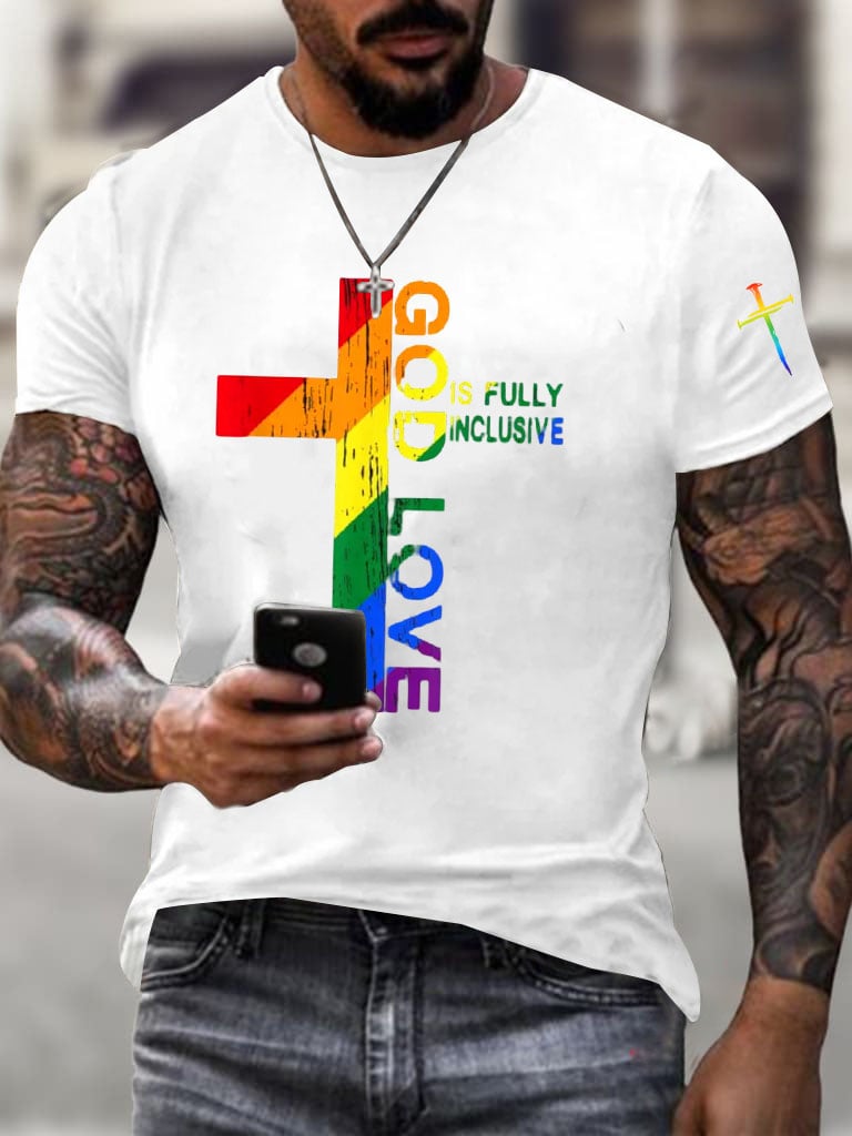 Men'S God'S Love Is Fully Inclusive Christian Jesus LGBT Gay Pride T-Shirt