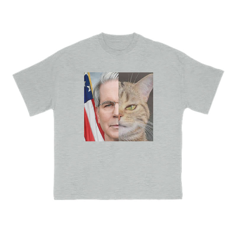 Unisex Confident Cat Patchwork Print T-shirt