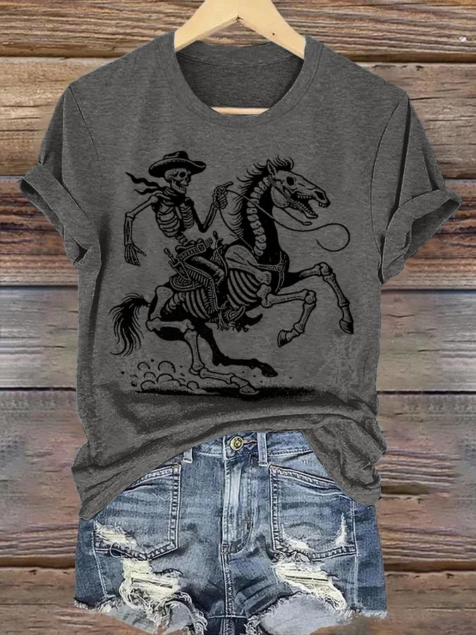 Women's Cowboy Skull FDT Print Casual T-shirt