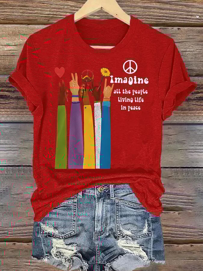Women's  Raised Hand Print Imagine Lyrics T-Shirt