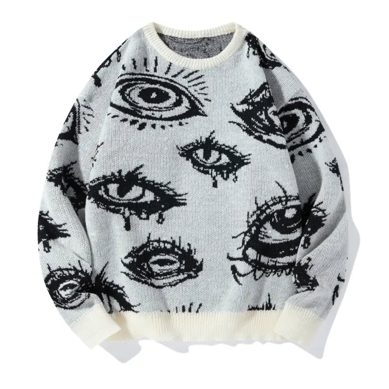 Unisex Simple Detailed Full-Length Graphic Knit Pullover Oversized Sweater