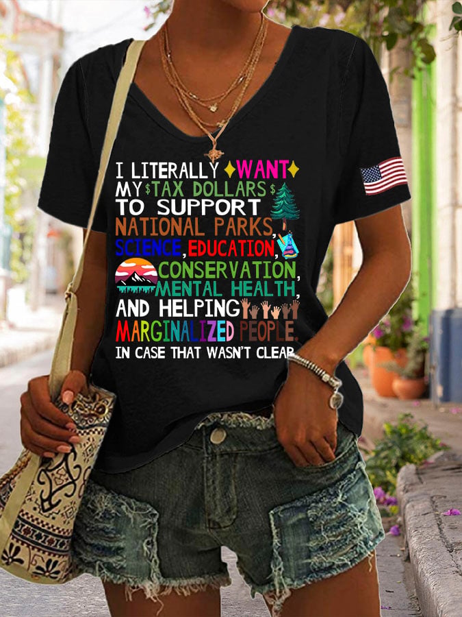 Women's Support National Parks Print V Neck Casual T-Shirt