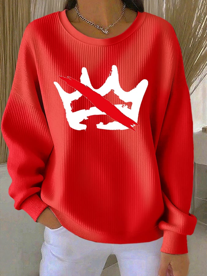 Women's No Kings Print Round Neck Sweatshirt