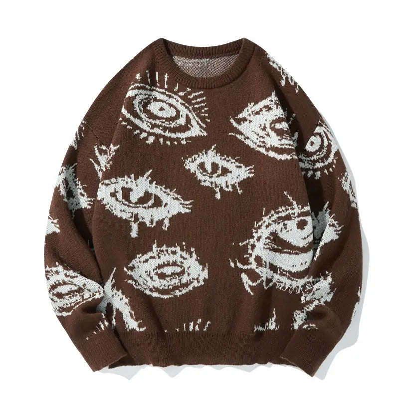Unisex Simple Detailed Full-Length Graphic Knit Pullover Oversized Sweater