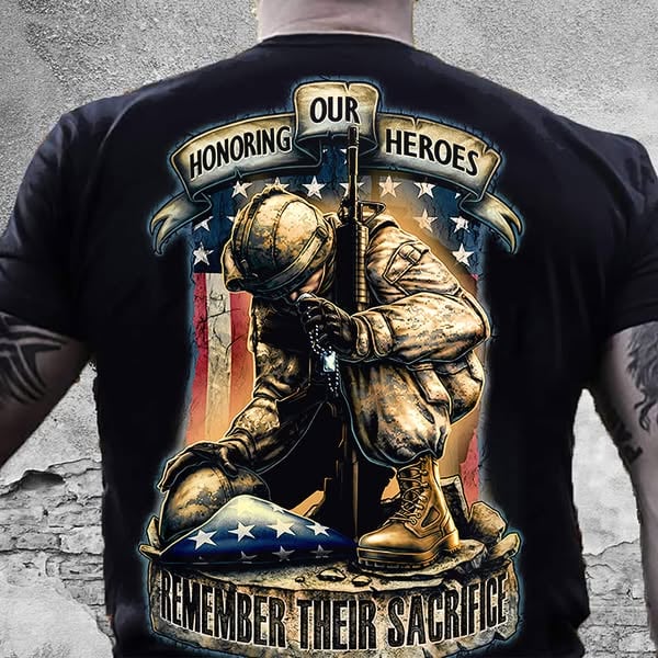 Honoring Our Heroes Pattern Print 100%Cotton T-Shirt