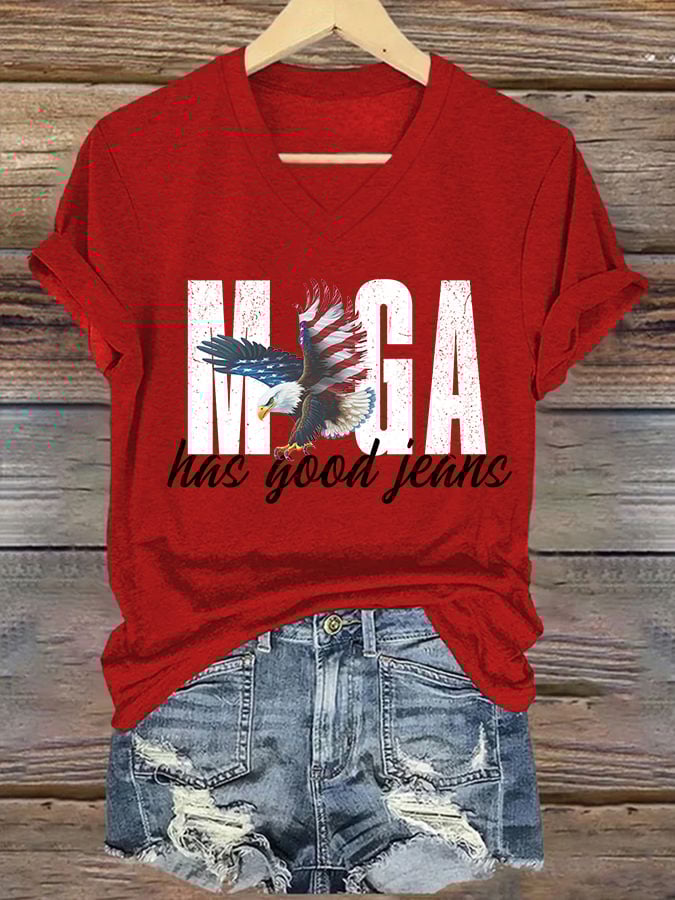 V-Neck Retro Has Good Jeans Print T-Shirt