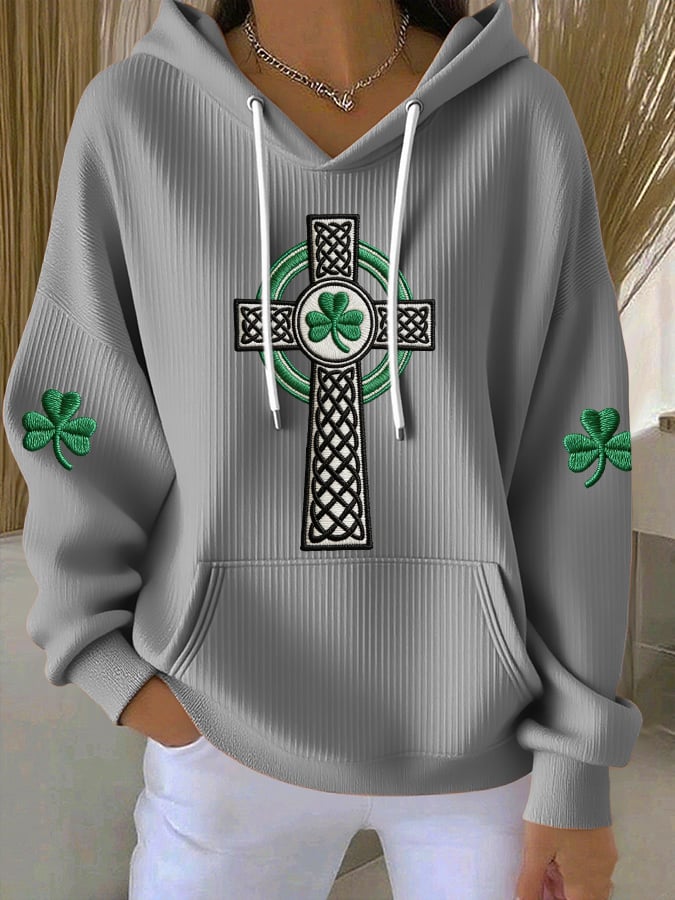 Women's St. Patrick's Day Print Hooded Collar Sweatshirt