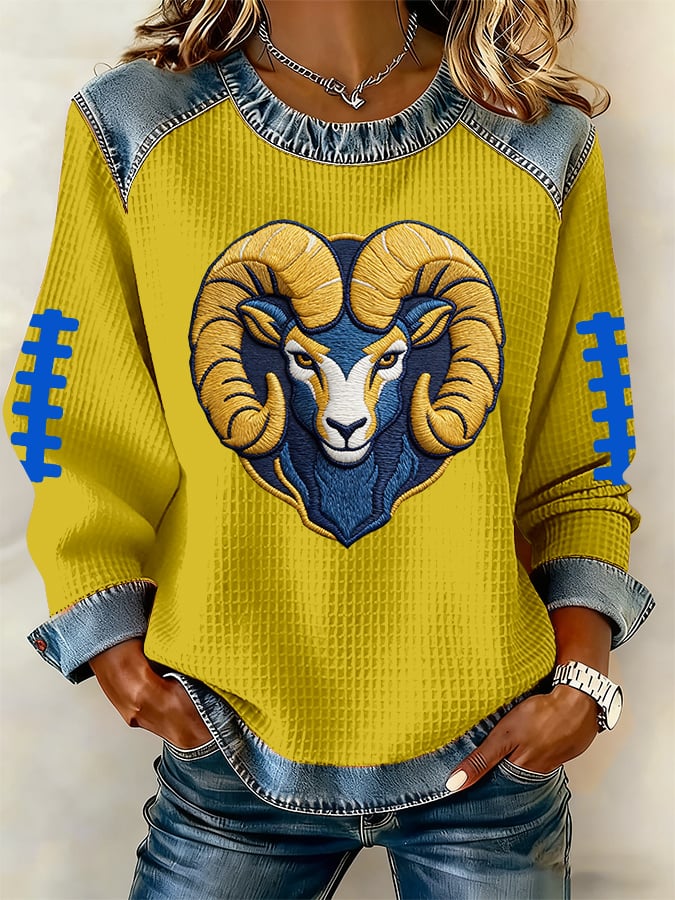 Women's Casual Football Print Long-Sleeve Sweatshirt