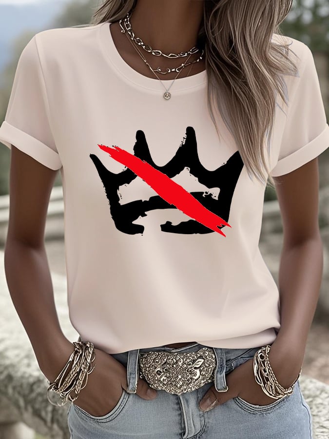 Women's No Kings Print V Neck T-shirt