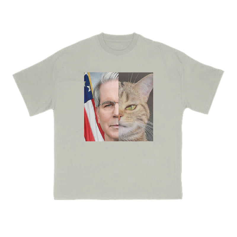 Unisex Confident Cat Patchwork Print T-shirt