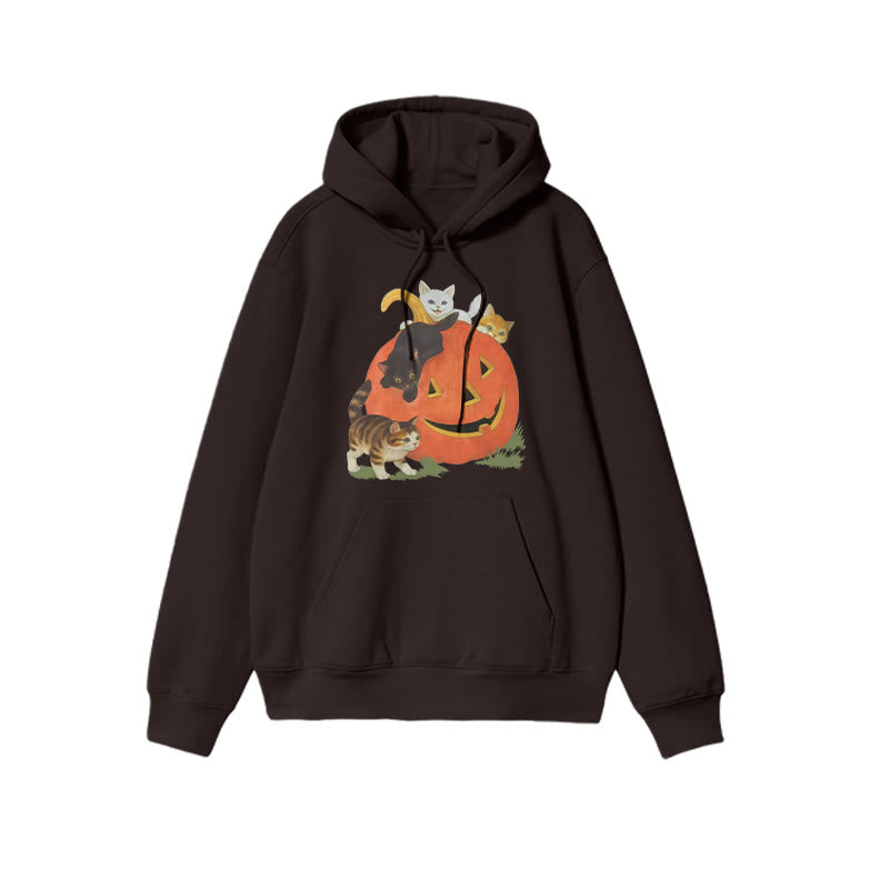 Unisex Cats Playing On Pumpkins Halloween Print Hoodie