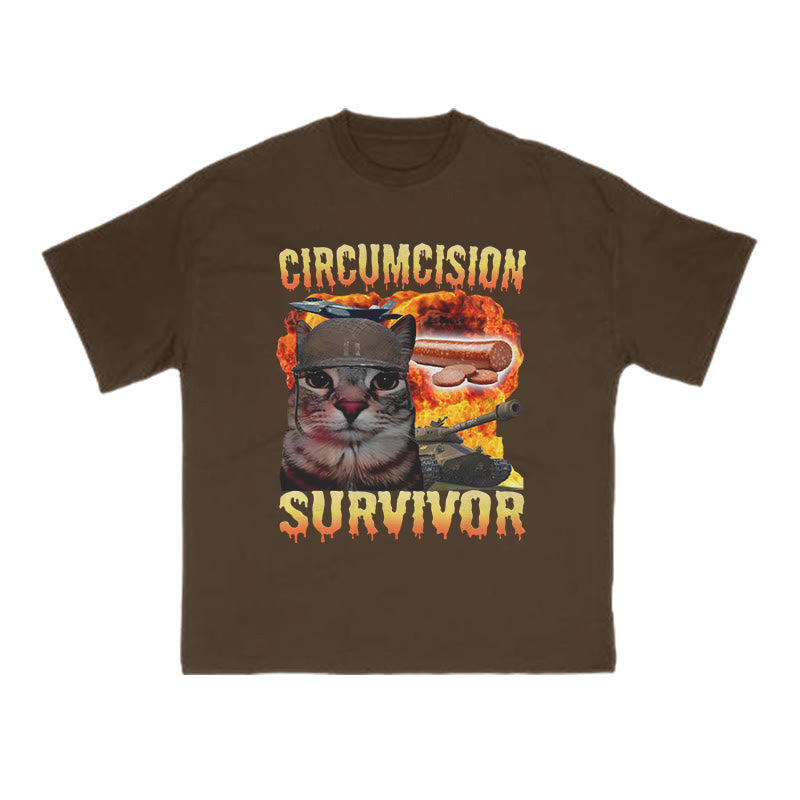 Unisex Circumcision Survivor Meme Cat Print T-shirt