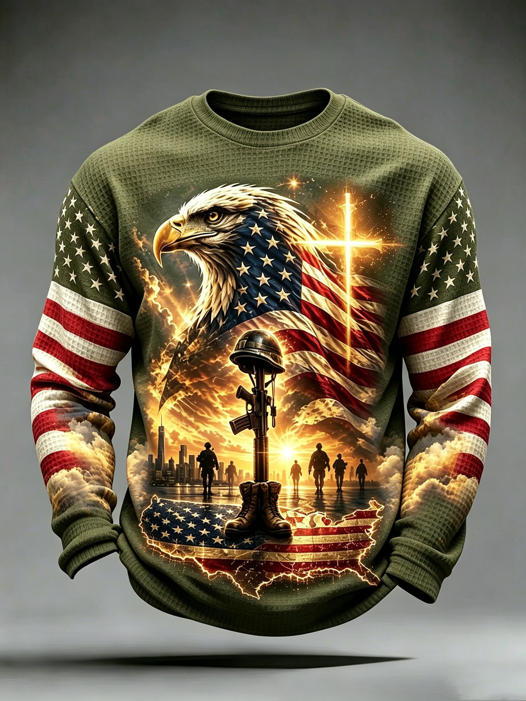 🎖️Men's Veterans Day Theme Waffle Long Sleeve T-Shirt