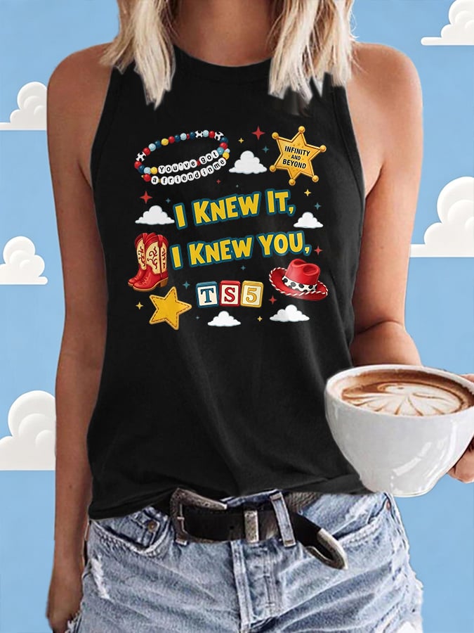 Retro I Knew It Print Tops Tank