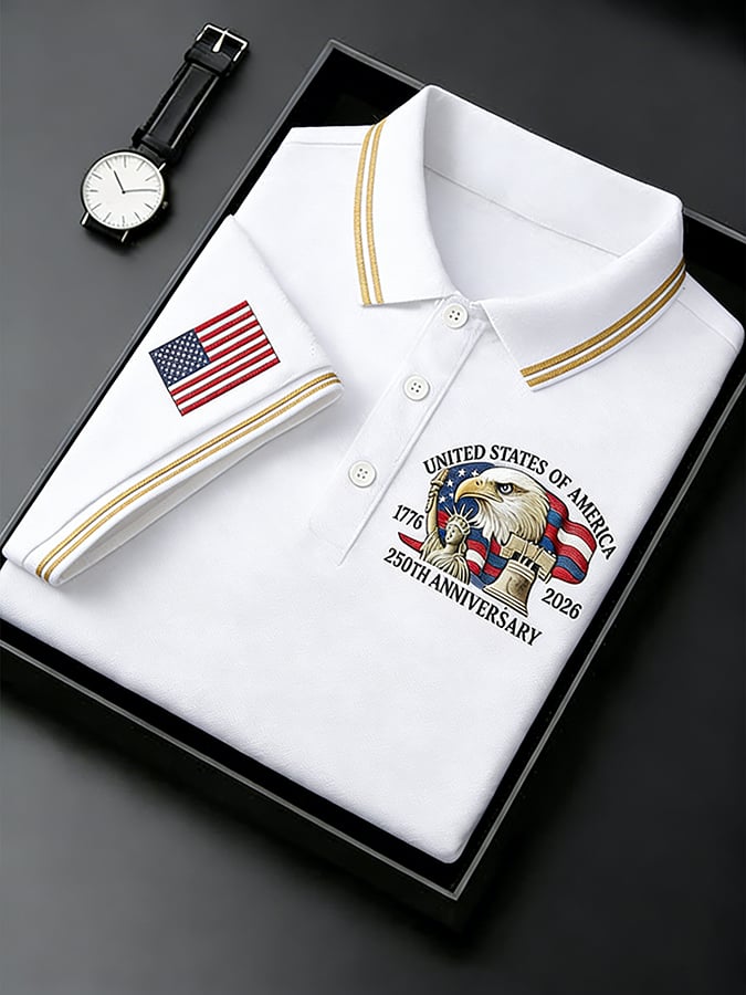 Men's Retro 250th Anniversary of the United States Print  Independence Day Cross Print Polo Shirt