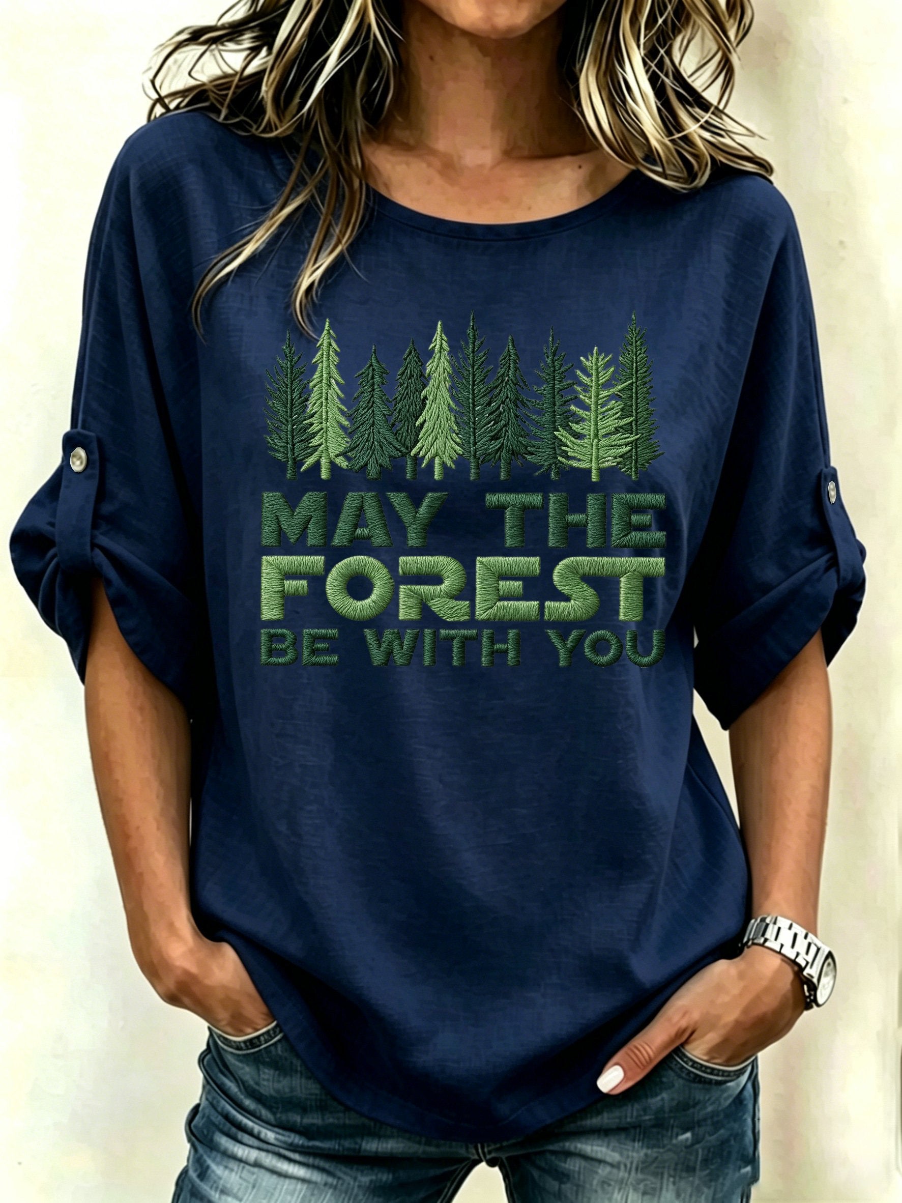 Women's Retro May The Forest Be With You Print Shirt