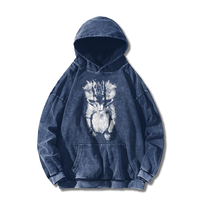 Funny Cat Meme Printed Washed Hoodie