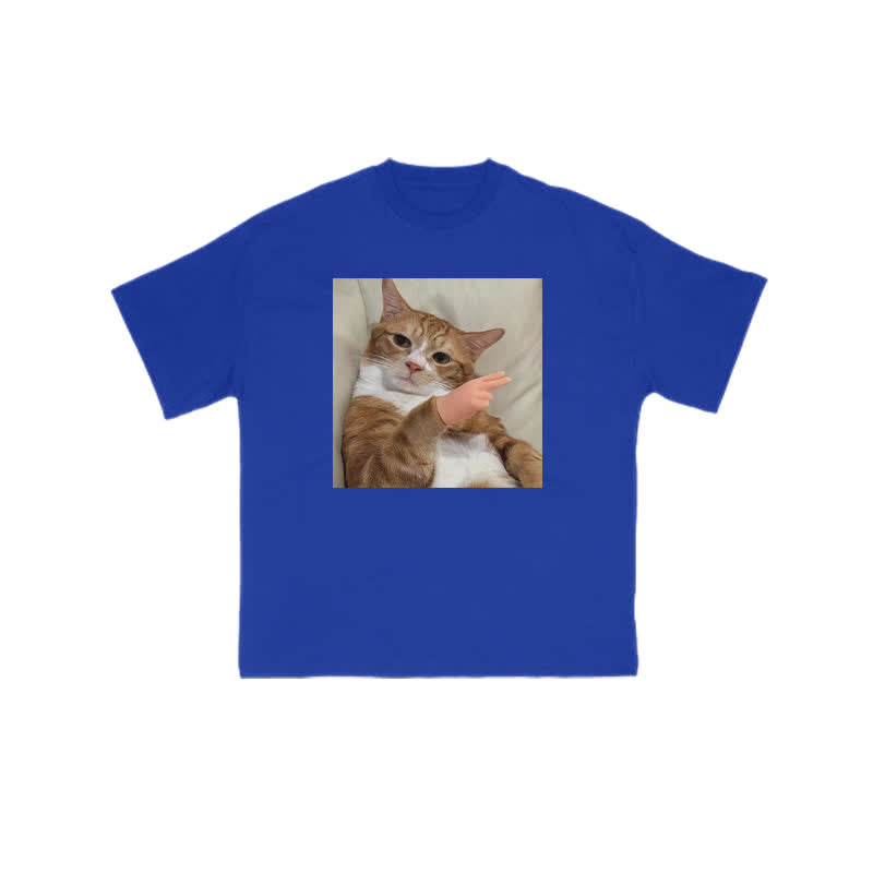 Unisex "Scissor Hand Gesture" Fun Cat Pattern Print T-shirt
