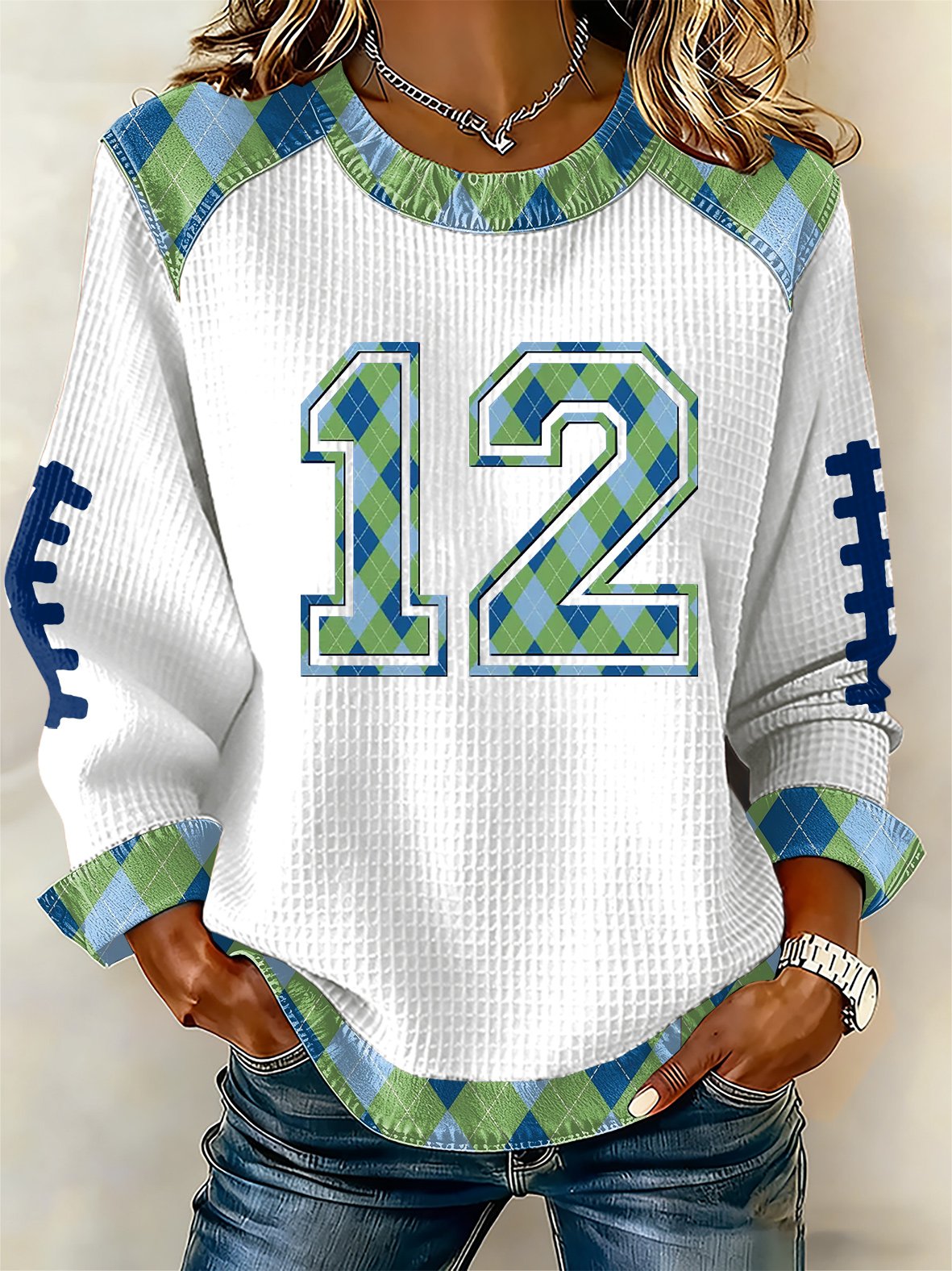 Women's rugby print long-sleeved sweatshirt