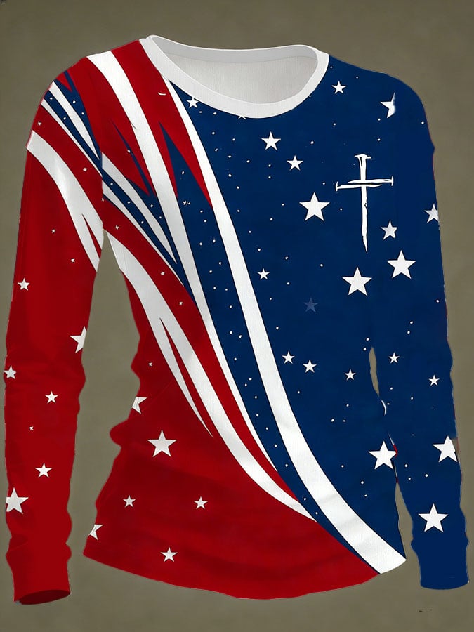Women's 250th Anniversary National Flag Print Casual Long-Sleeved T-Shirt