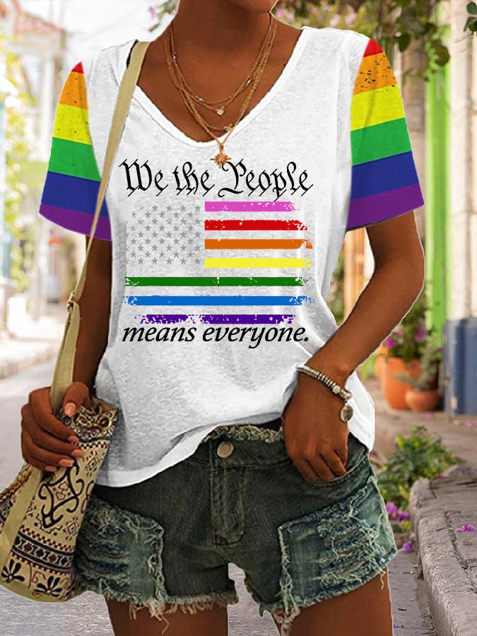 Women's We The People Means Everyone Print V Neck T-Shirt