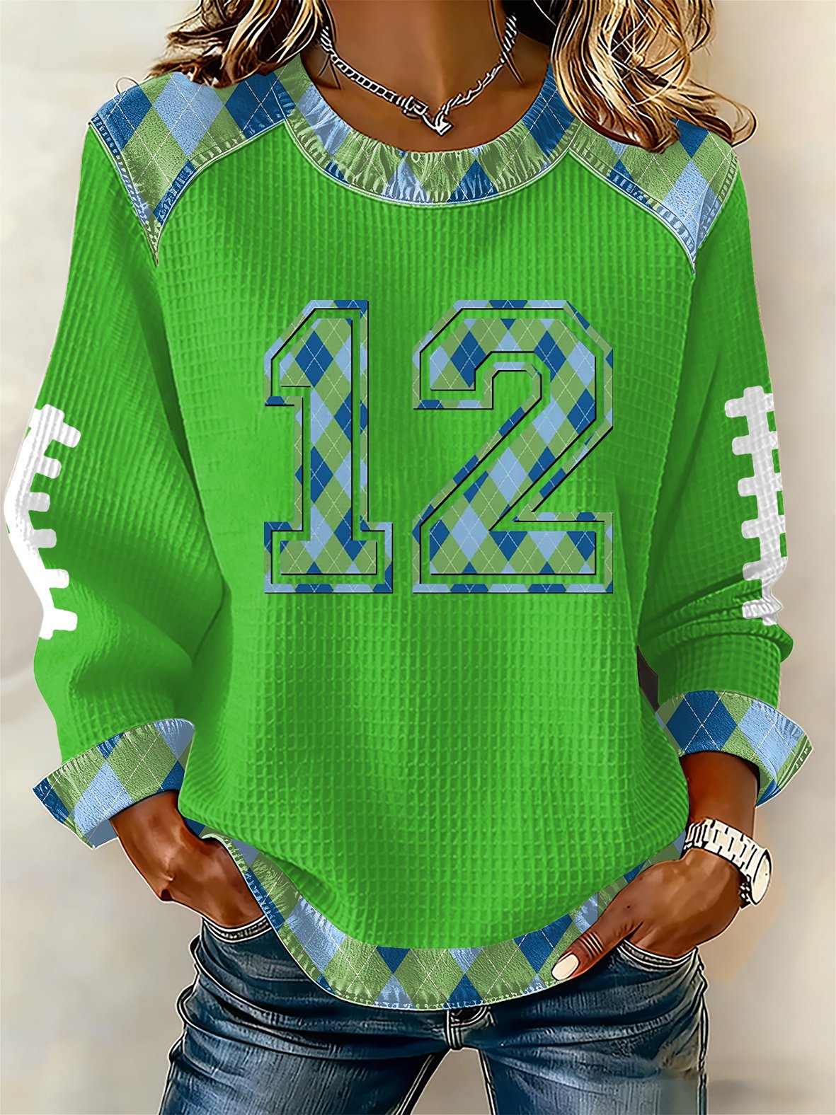 Women's rugby print long-sleeved sweatshirt