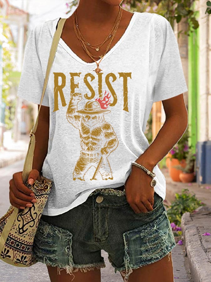 Women's Support National Parks Print V Neck Casual T-Shirt