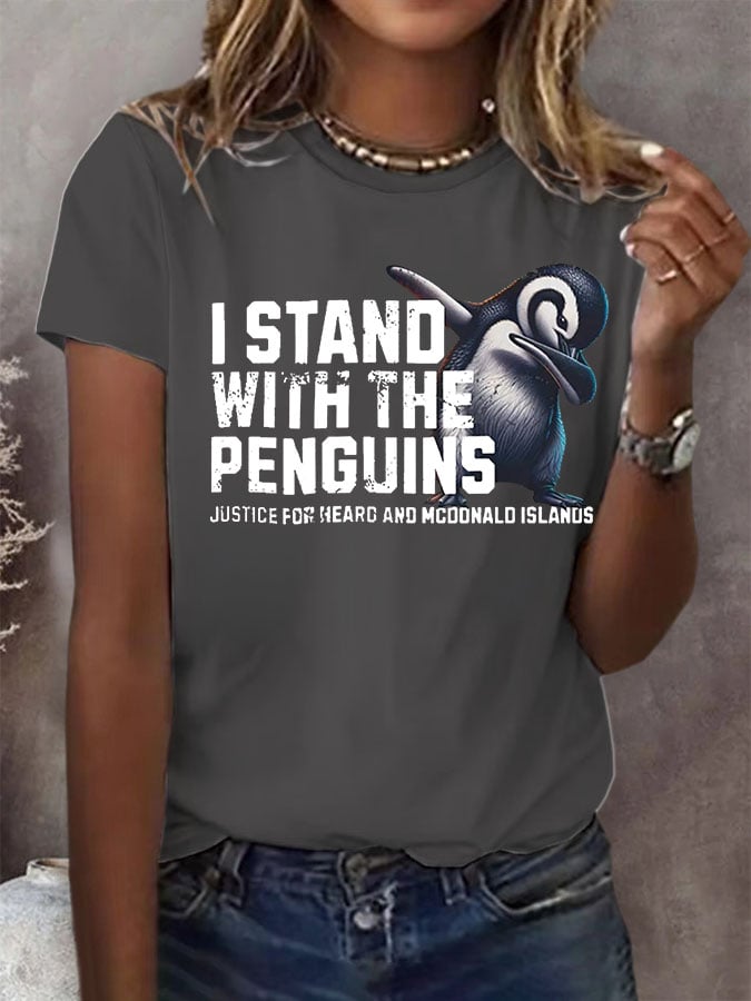 Women's I Stand With The Penguins Printed Short-Sleeved T-Shirt