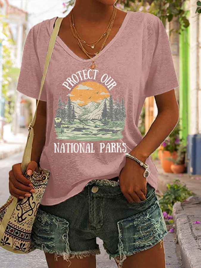 Women's Protect Our National Parks Printed Short-Sleeved T-Shirt