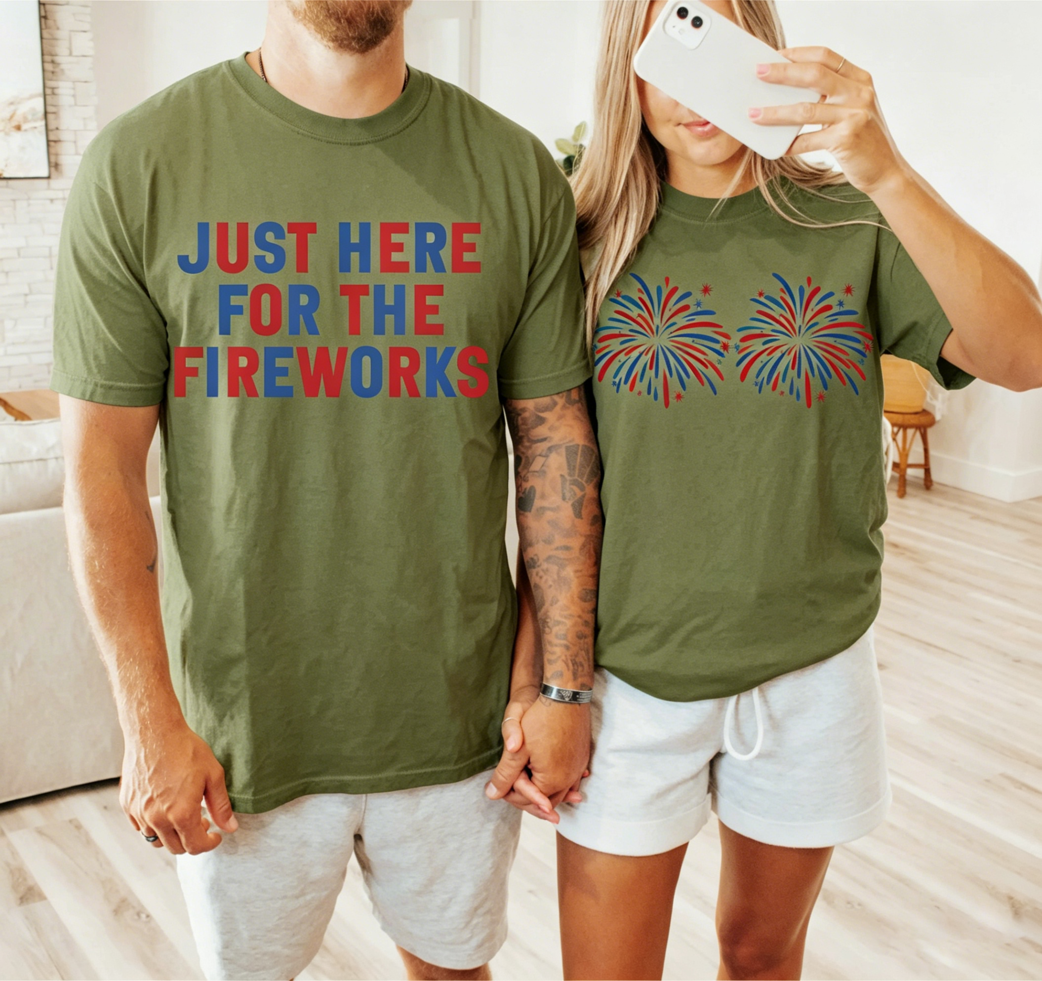 Humor 4th of July Matching Shirts for Couples, Independence Day Fireworks Tees