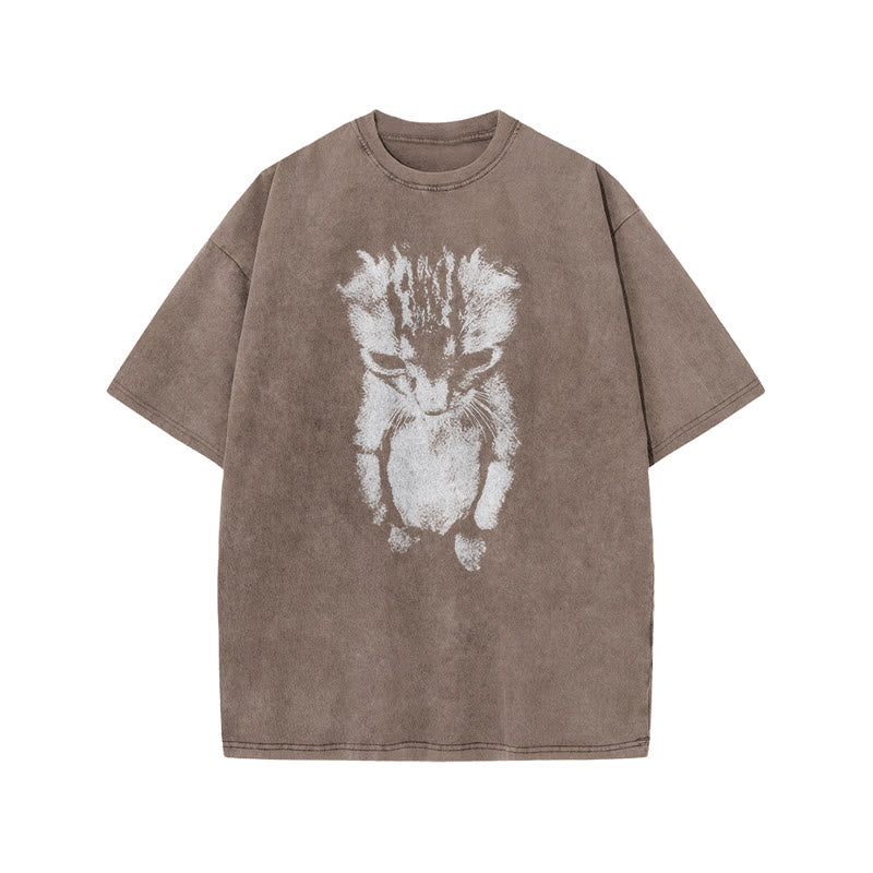Funny Cat Meme Print Acid Washed T-shirt