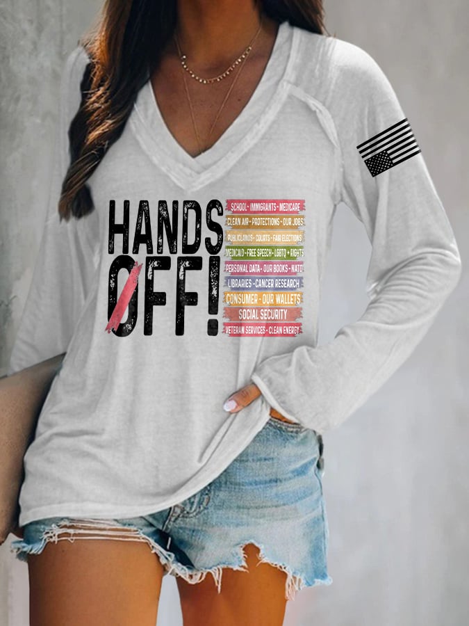 Women's Retro Hands Off Protest Print T-Shirt