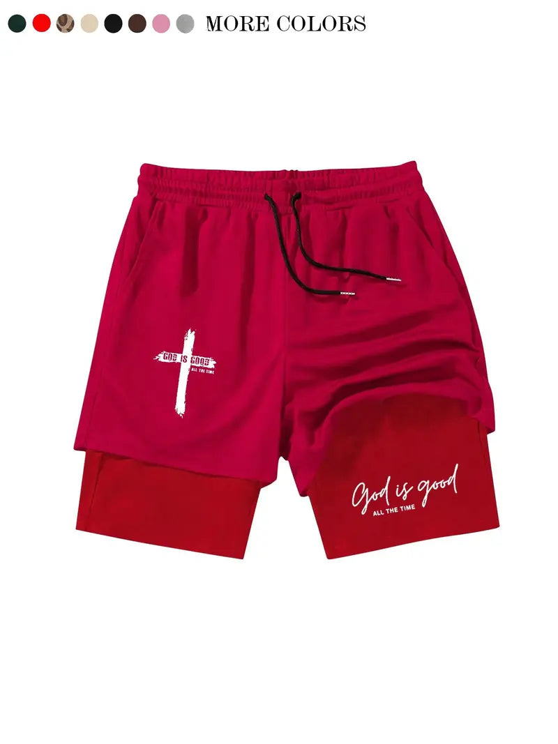 God Is Good Print Drawstring Waist Shorts