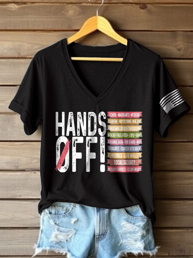 Women's Retro Hands Off Protest Print T-Shirt