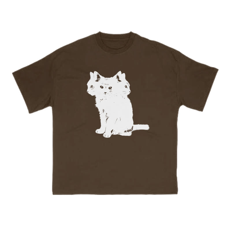 Three-headed Black Cat Print T-shirt