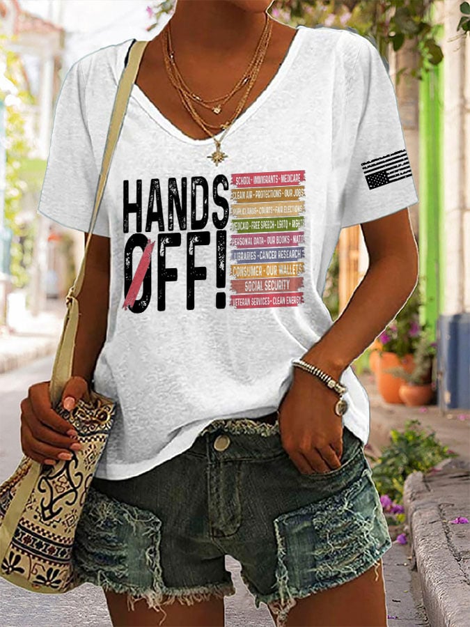 Women's Retro Hands Off Protest Print T-Shirt
