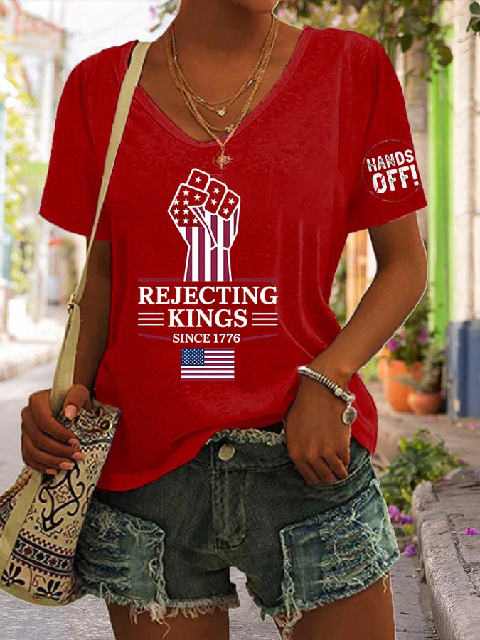 Women's Casual Retro Reject The King Print T-Shirt
