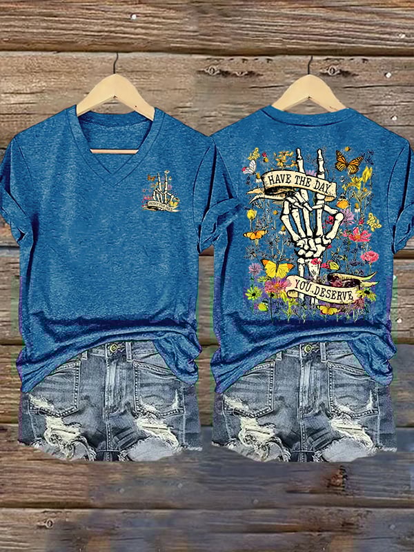 Women's  Flower skull hand gesture Of WDNC Club We Do Not Care Menopause Perimenopause Print T-Shirt