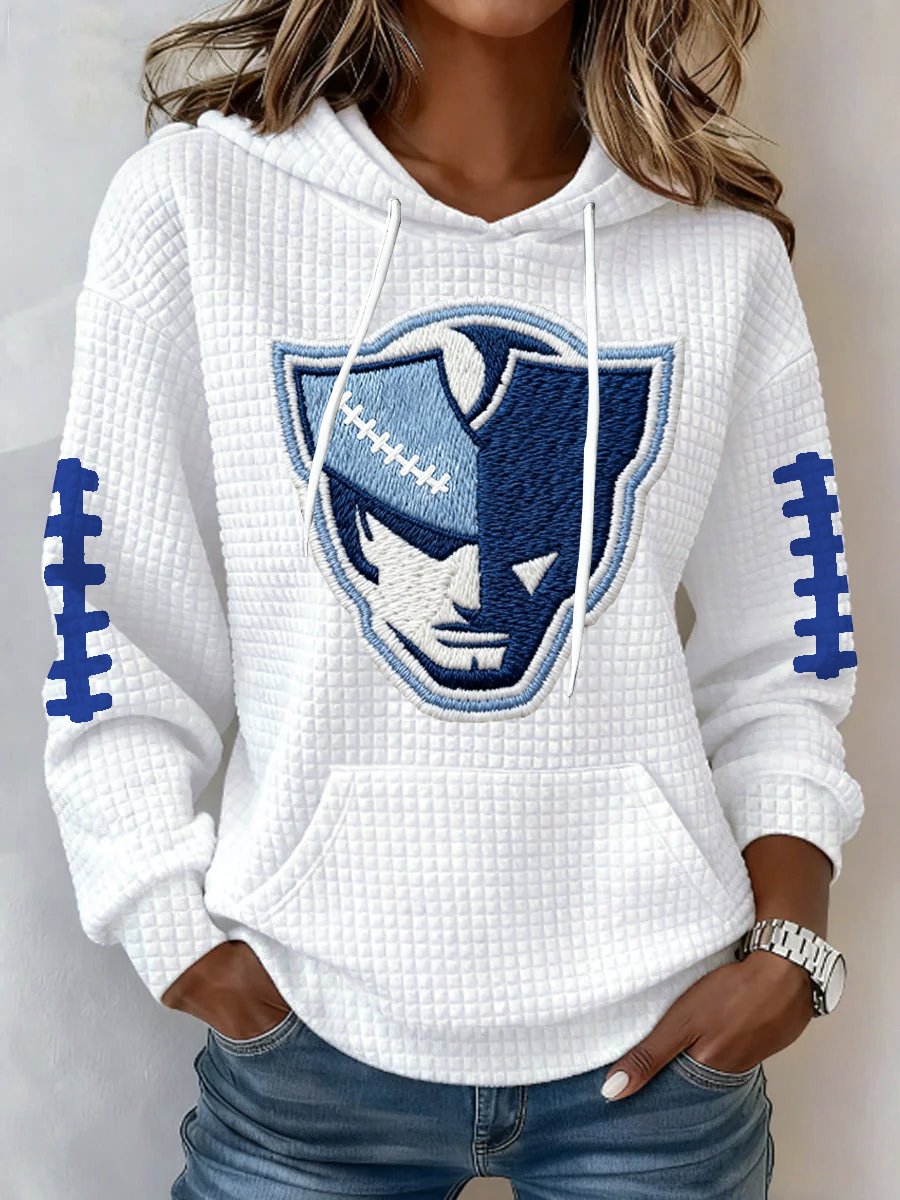 Women's Football Print Plaid Fabric Hooded Sweatshirt