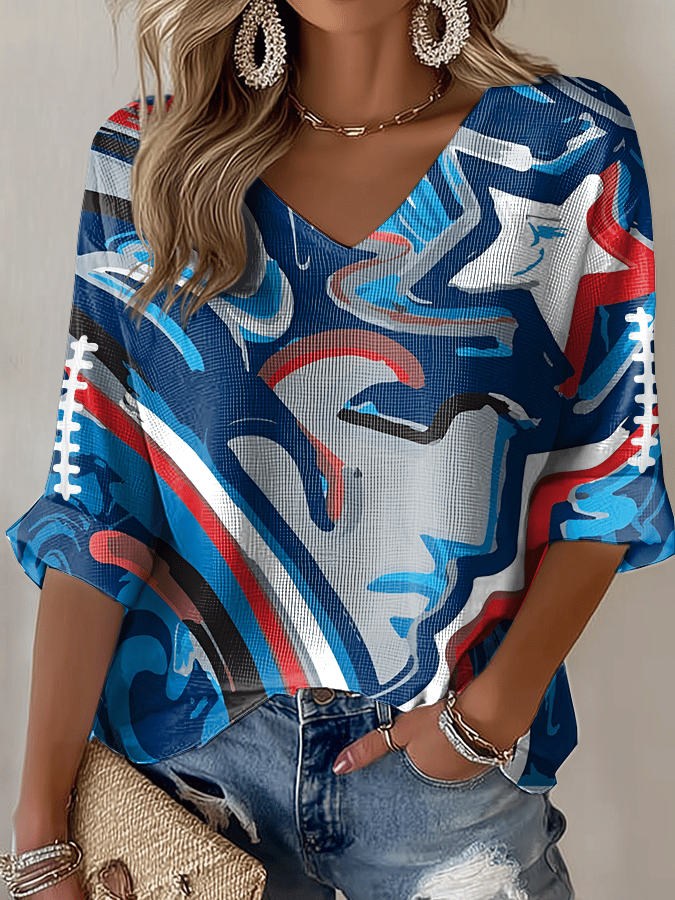 Women's Football Print Waffle Long Sleeve T-Shirt