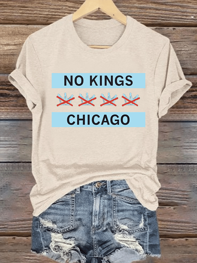 Women's  No Kings Chicago Flag Print  T-Shirt