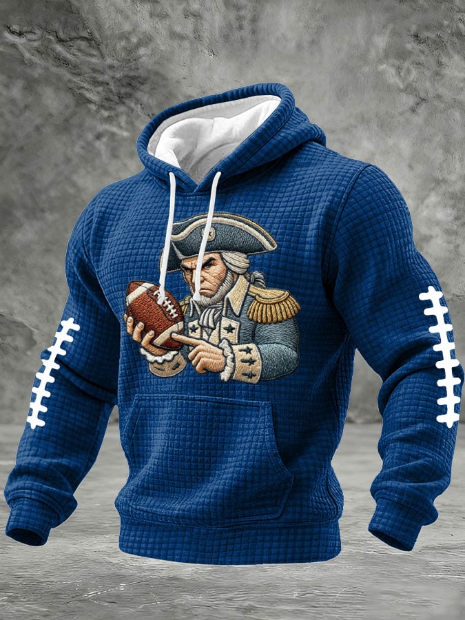 Men's Football Print Checkered Fabric Hooded Sweatshirt