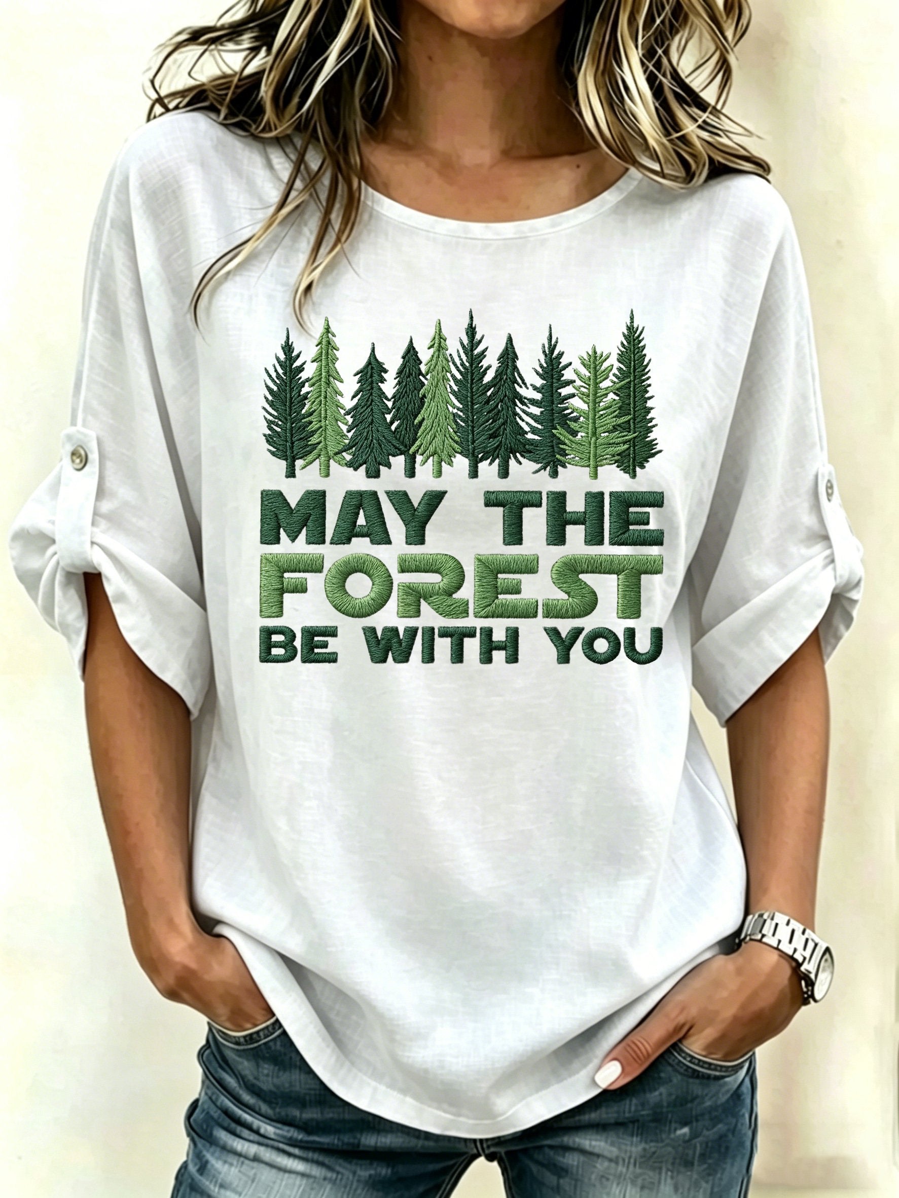 Women's Retro May The Forest Be With You Print Shirt