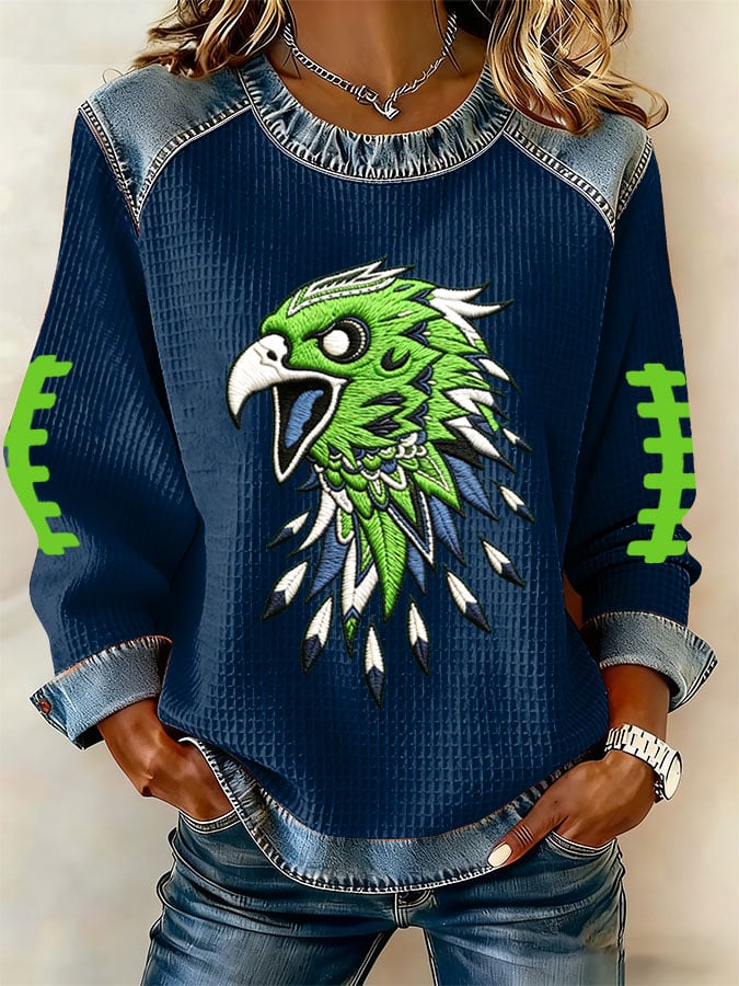 Women's Football Print Waffle Sweatshirt