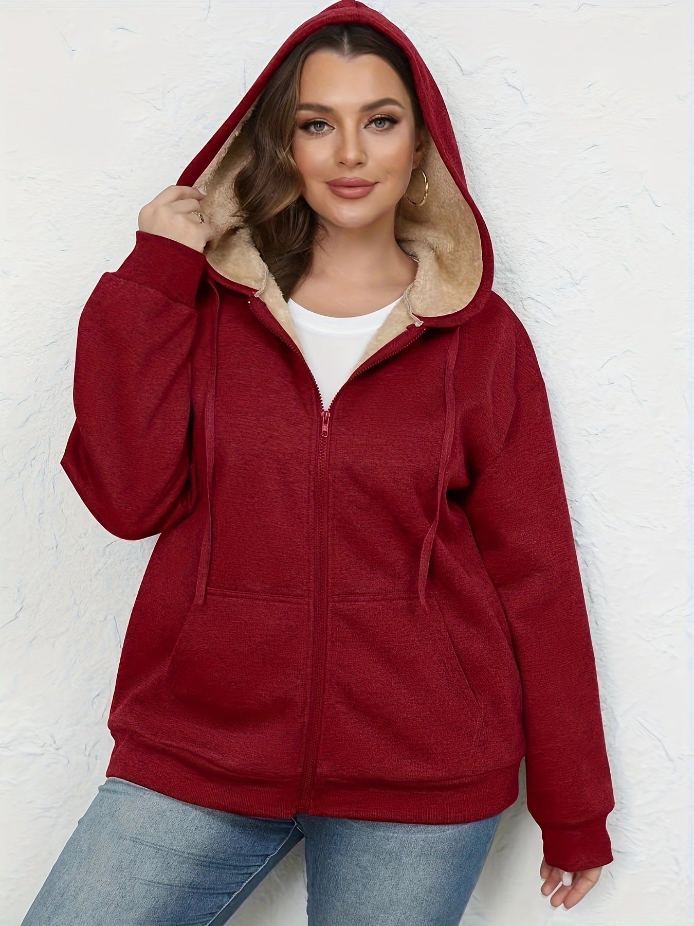 Plus Size Women's Winter Hot Selling Warm Plush Hooded Sweatshirt Jacket