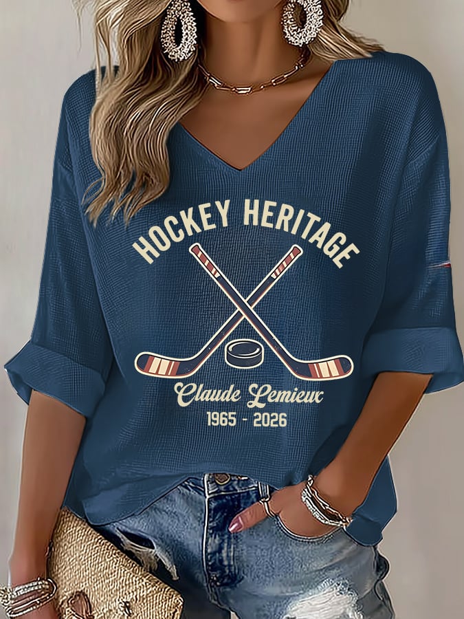 Women's  V-Neck RIP PEPE Hockey Heritage ,Hockey Fan T- Shirt