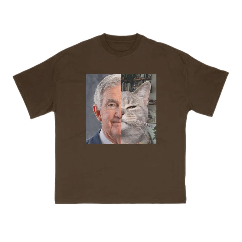 Unisex Cute Cat Patchwork Print T-shirt